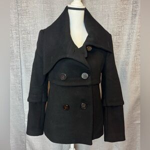 Elie Tahari Elegant Soft Wool Black Pea Coat - Size XS (A189)